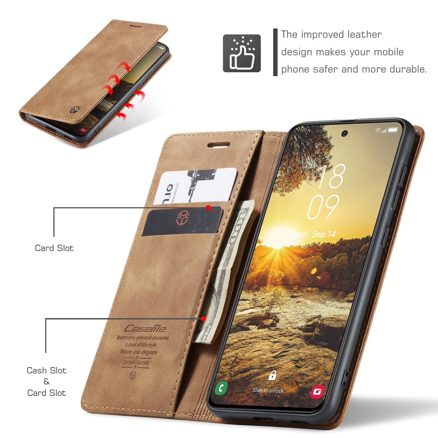 For Samsung Galaxy S24 FE Case CASEME 013 Series Card Holder Stand Leather Phone CoverCaseMe - Blue