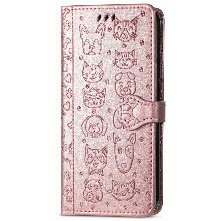 For Google Pixel 9 / Pixel 9 Pro Case Leather Wallet Flip Phone Cover Cute Cat Dog Pattern - Rose Gold