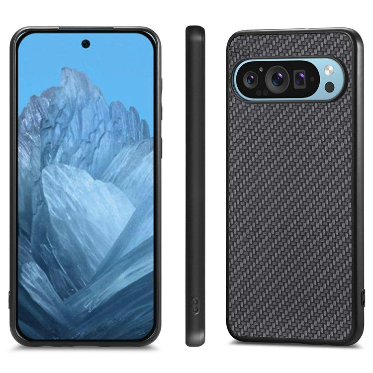 For Google Pixel 9 / Pixel 9 Pro Case Carbon Fiber Texture PU+PC+TPU Phone Cover - Black