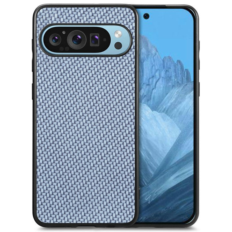 For Google Pixel 9 / Pixel 9 Pro Case Carbon Fiber Texture PU+PC+TPU Phone Cover - Blue