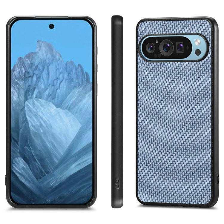 For Google Pixel 9 / Pixel 9 Pro Case Carbon Fiber Texture PU+PC+TPU Phone Cover - Blue