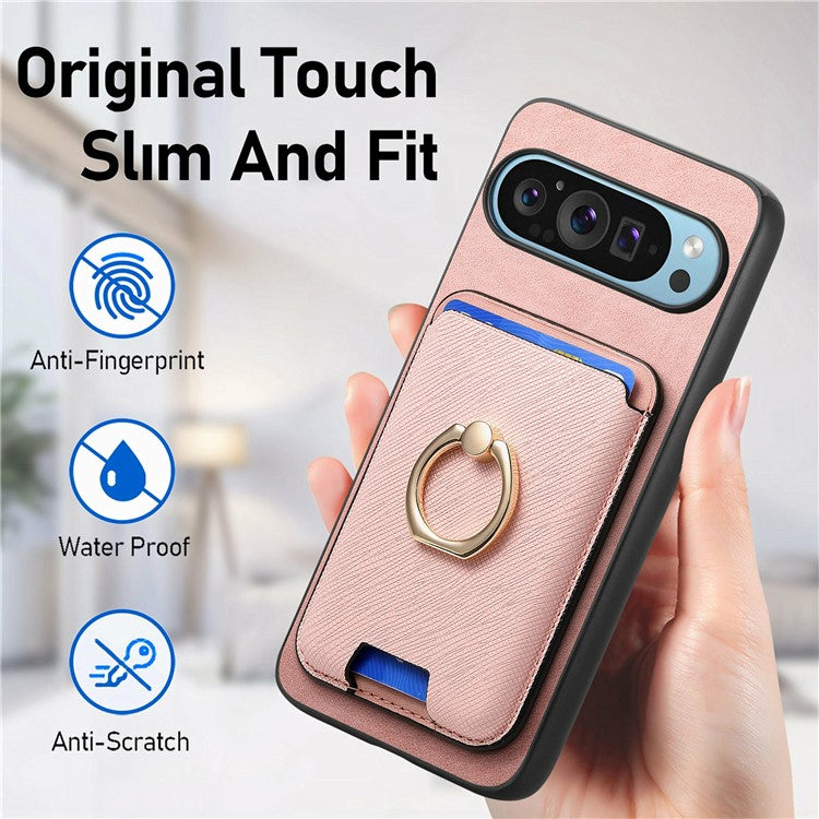 For Google Pixel 9 / Pixel 9 Pro Magnetic Case Leather+TPU Phone Cover Detachable Card Bag - Orange