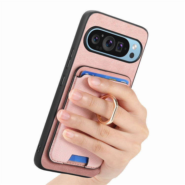 For Google Pixel 9 / Pixel 9 Pro Magnetic Case Leather+TPU Phone Cover Detachable Card Bag - Pink