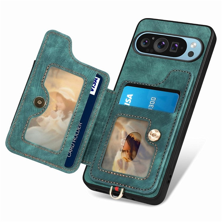 For Google Pixel 9 / Pixel 9 Pro Case RFID Blocking Handbag Leather+TPU Phone Cover Card Slots, Ring Holder - Green