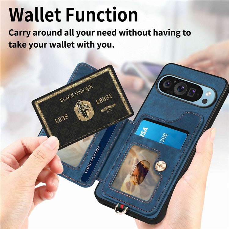 For Google Pixel 9 / Pixel 9 Pro Case RFID Blocking Handbag Leather+TPU Phone Cover Card Slots, Ring Holder - Purple