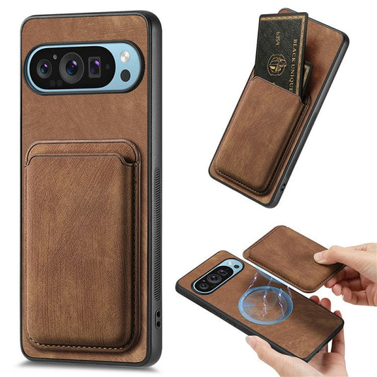 For Google Pixel 9 / Pixel 9 Pro Case Leather+TPU Retro Phone Cover with Detachable Card Slot - Brown