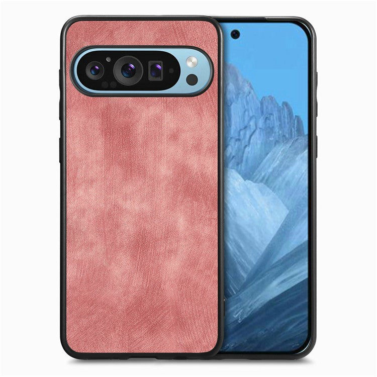 For Google Pixel 9 / Pixel 9 Pro Case Retro Leather + TPU Shockproof Protective Phone Cover - Pink