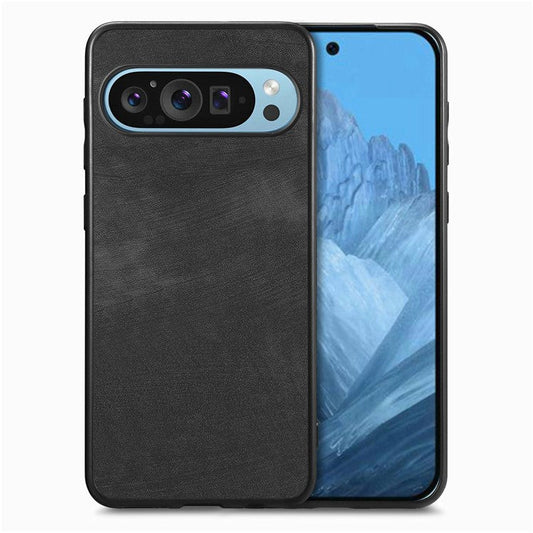 For Google Pixel 9 / Pixel 9 Pro Case Retro Leather + TPU Shockproof Protective Phone Cover - Black