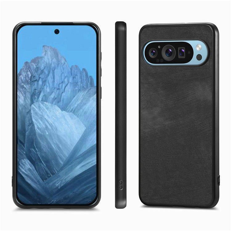 For Google Pixel 9 / Pixel 9 Pro Case Retro Leather + TPU Shockproof Protective Phone Cover - Black