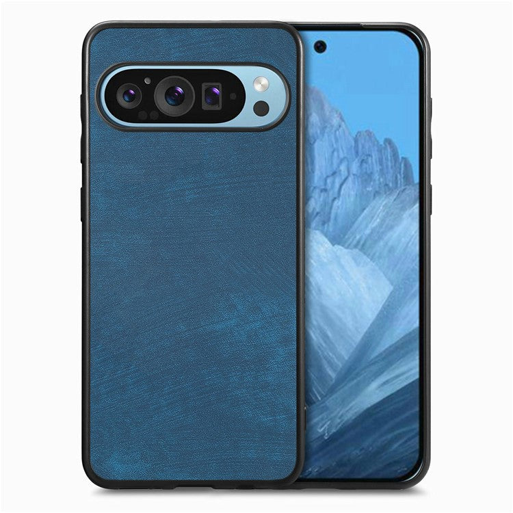 For Google Pixel 9 / Pixel 9 Pro Case Retro Leather + TPU Shockproof Protective Phone Cover - Blue