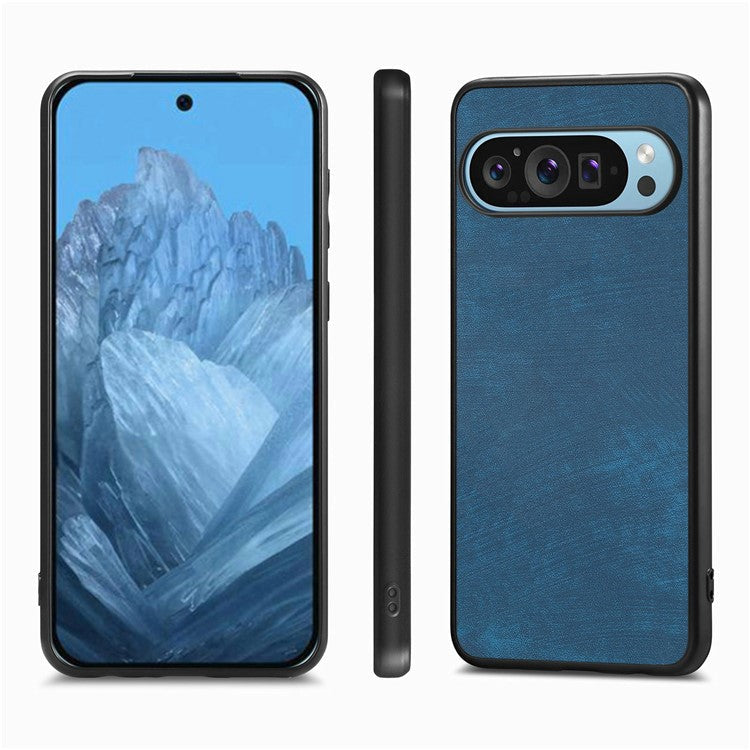 For Google Pixel 9 / Pixel 9 Pro Case Retro Leather + TPU Shockproof Protective Phone Cover - Blue