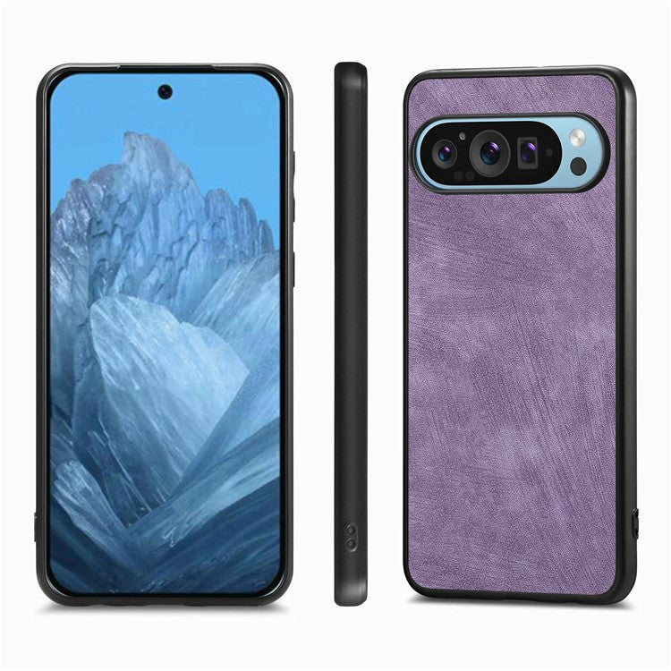 For Google Pixel 9 / Pixel 9 Pro Case Retro Leather + TPU Shockproof Protective Phone Cover - Purple