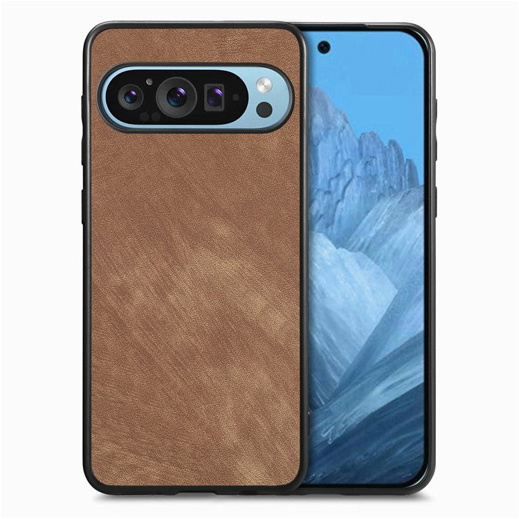 For Google Pixel 9 / Pixel 9 Pro Case Retro Leather + TPU Shockproof Protective Phone Cover - Brown