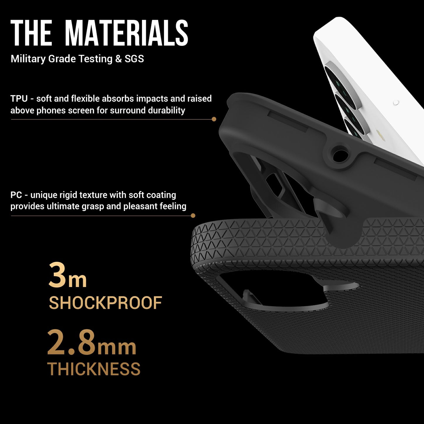 For Samsung Galaxy A16 5G / A16 4G Case TPU+PC Four Corner Anti-Drop Phone Cover - Black