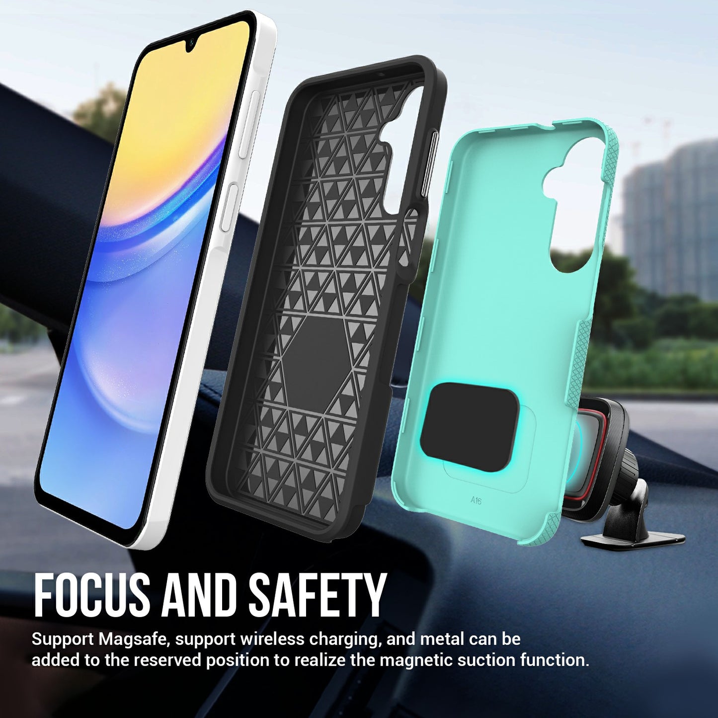 For Samsung Galaxy A16 5G / A16 4G Case TPU+PC Four Corner Anti-Drop Phone Cover - Mint Green