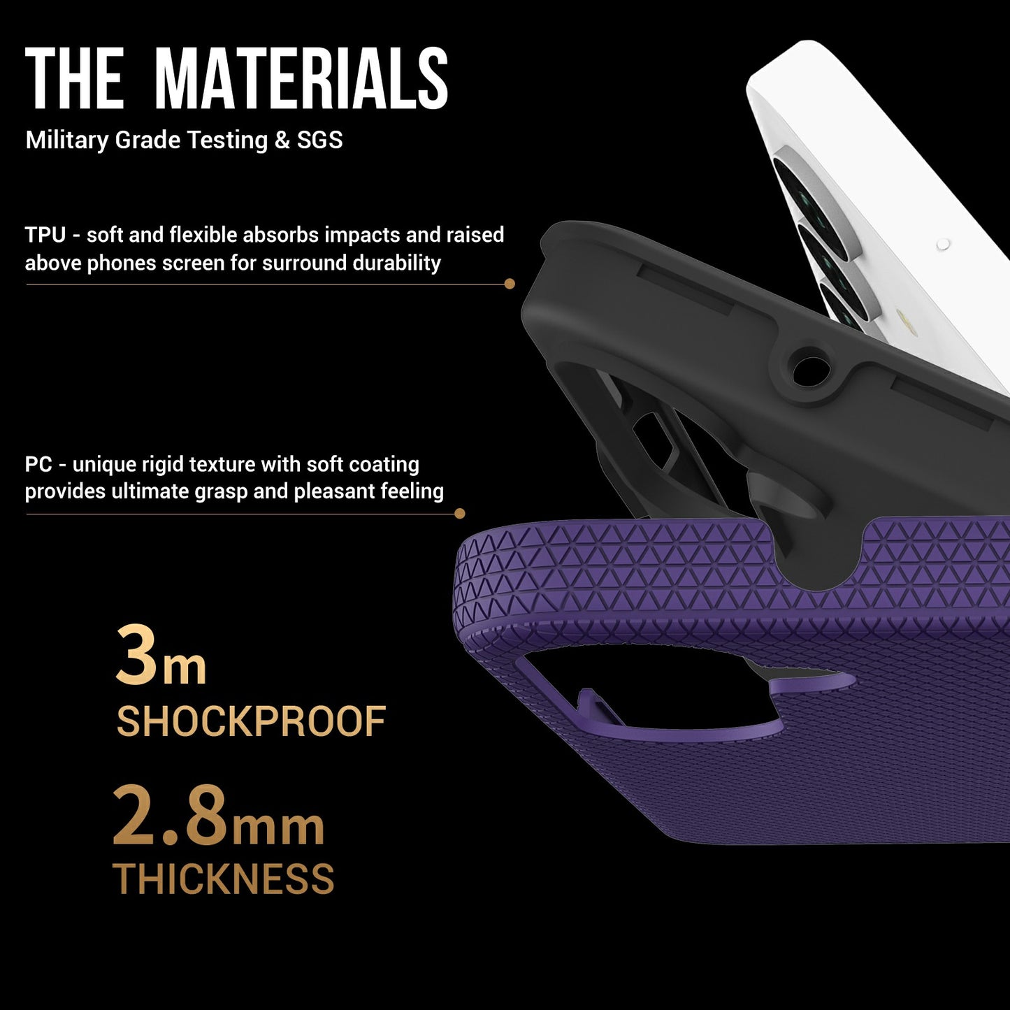 For Samsung Galaxy A16 5G / A16 4G Case TPU+PC Four Corner Anti-Drop Phone Cover - Dark Purple