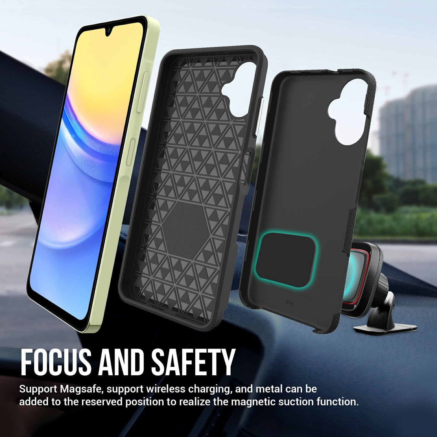 For Samsung Galaxy A06 Case TPU+PC Four Corner Anti-Drop Phone Cover - Black