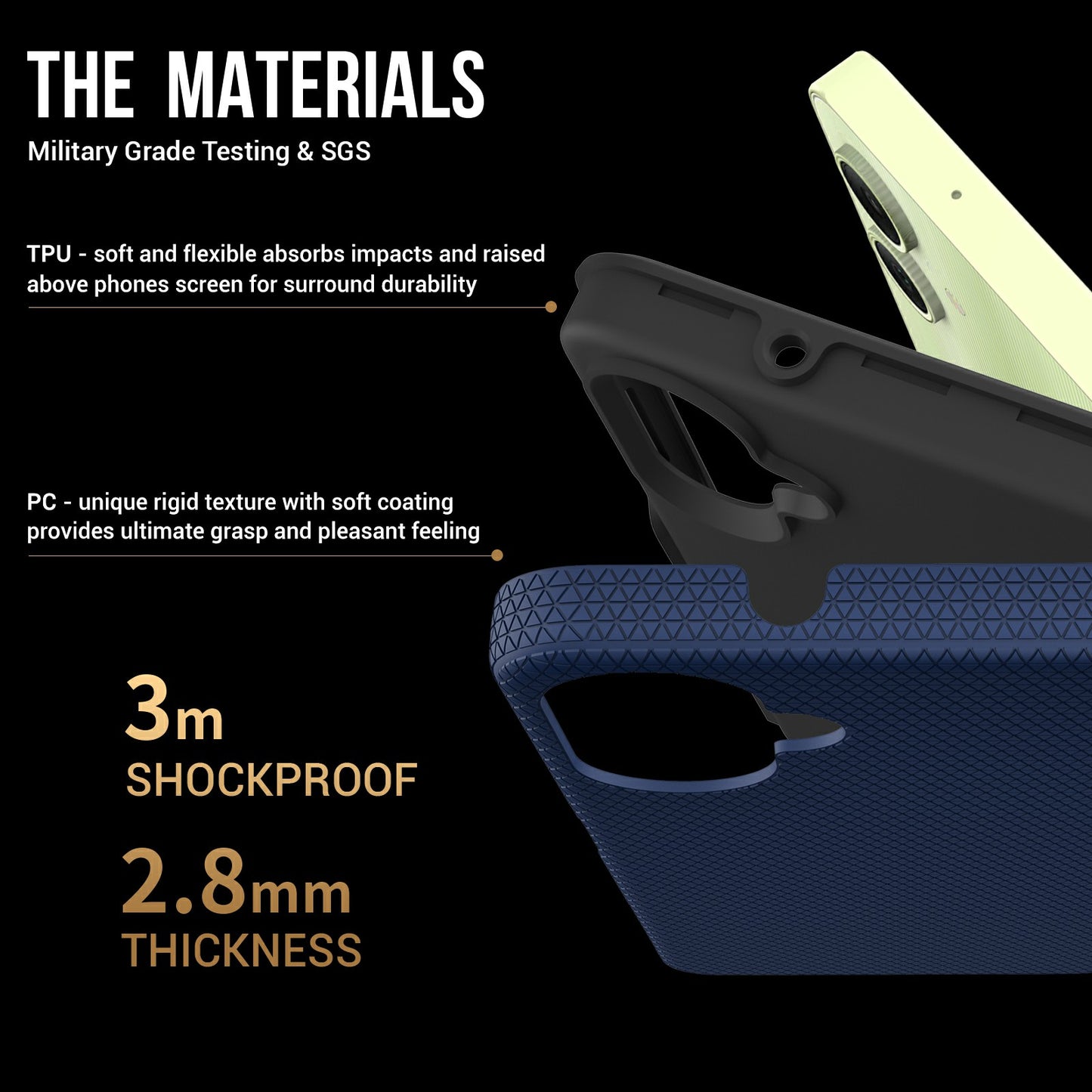 For Samsung Galaxy A06 Case TPU+PC Four Corner Anti-Drop Phone Cover - Navy Blue