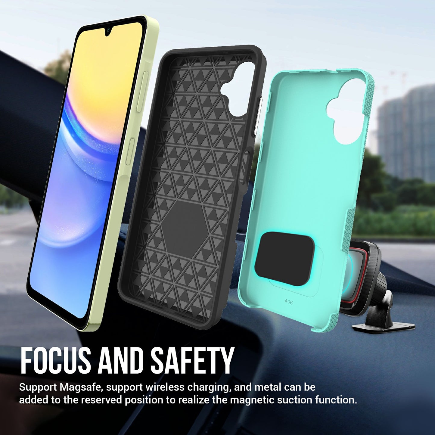 For Samsung Galaxy A06 Case TPU+PC Four Corner Anti-Drop Phone Cover - Mint Green