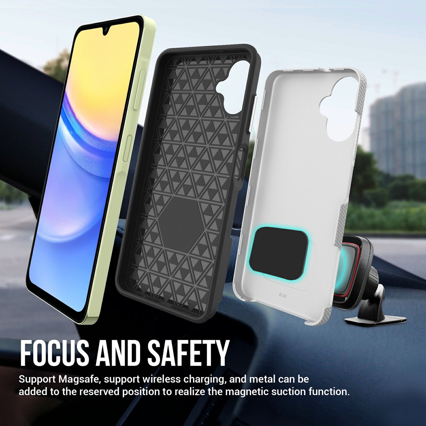 For Samsung Galaxy A06 Case TPU+PC Four Corner Anti-Drop Phone Cover - Silver