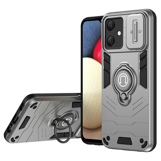 For Samsung Galaxy A06 Case Slide Camshield Kickstand PC+TPU Phone Cover - Grey