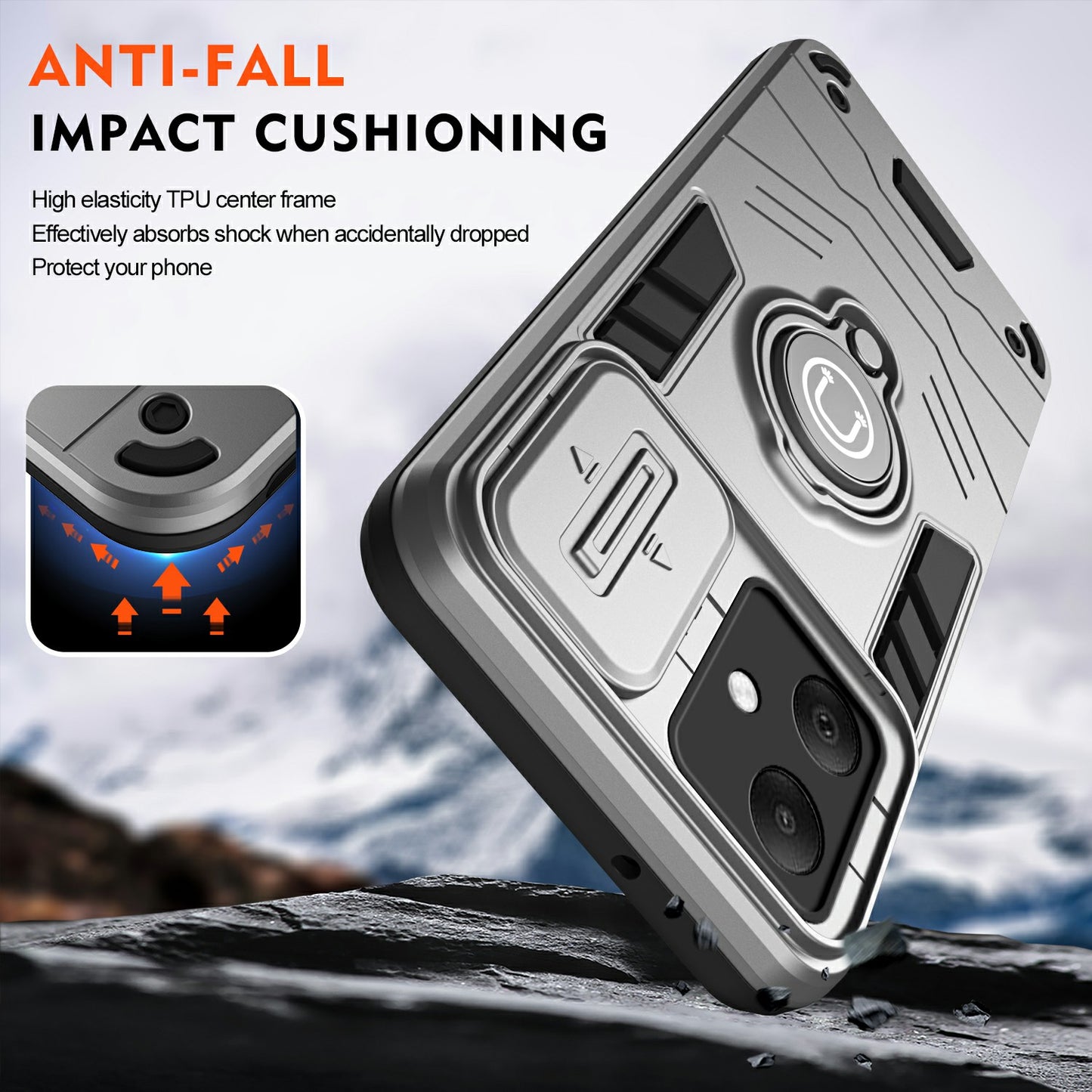 For Samsung Galaxy A06 Case Slide Camshield Kickstand PC+TPU Phone Cover - Grey