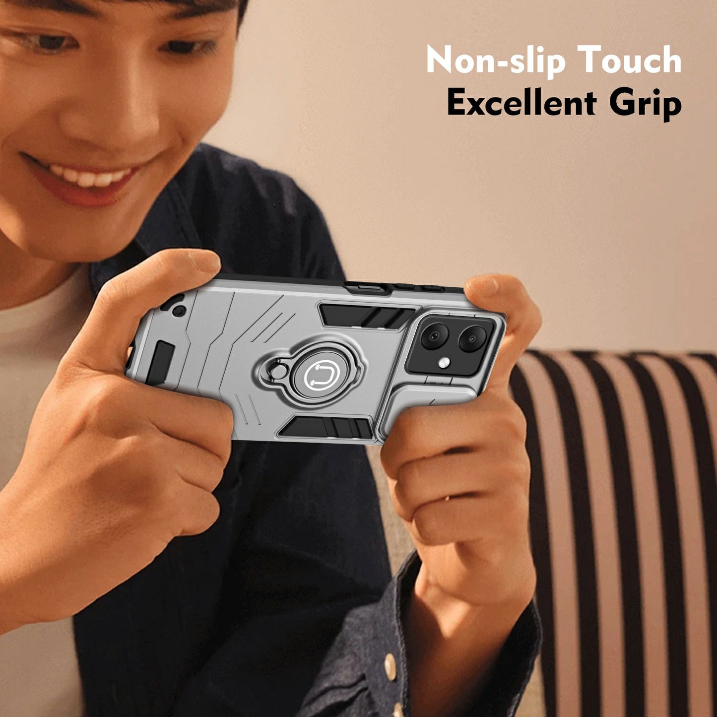 For Samsung Galaxy A06 Case Slide Camshield Kickstand PC+TPU Phone Cover - Grey