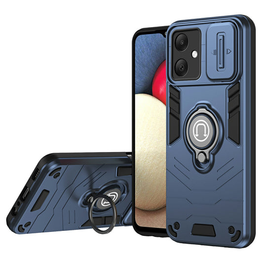 For Samsung Galaxy A06 Case Slide Camshield Kickstand PC+TPU Phone Cover - Blue
