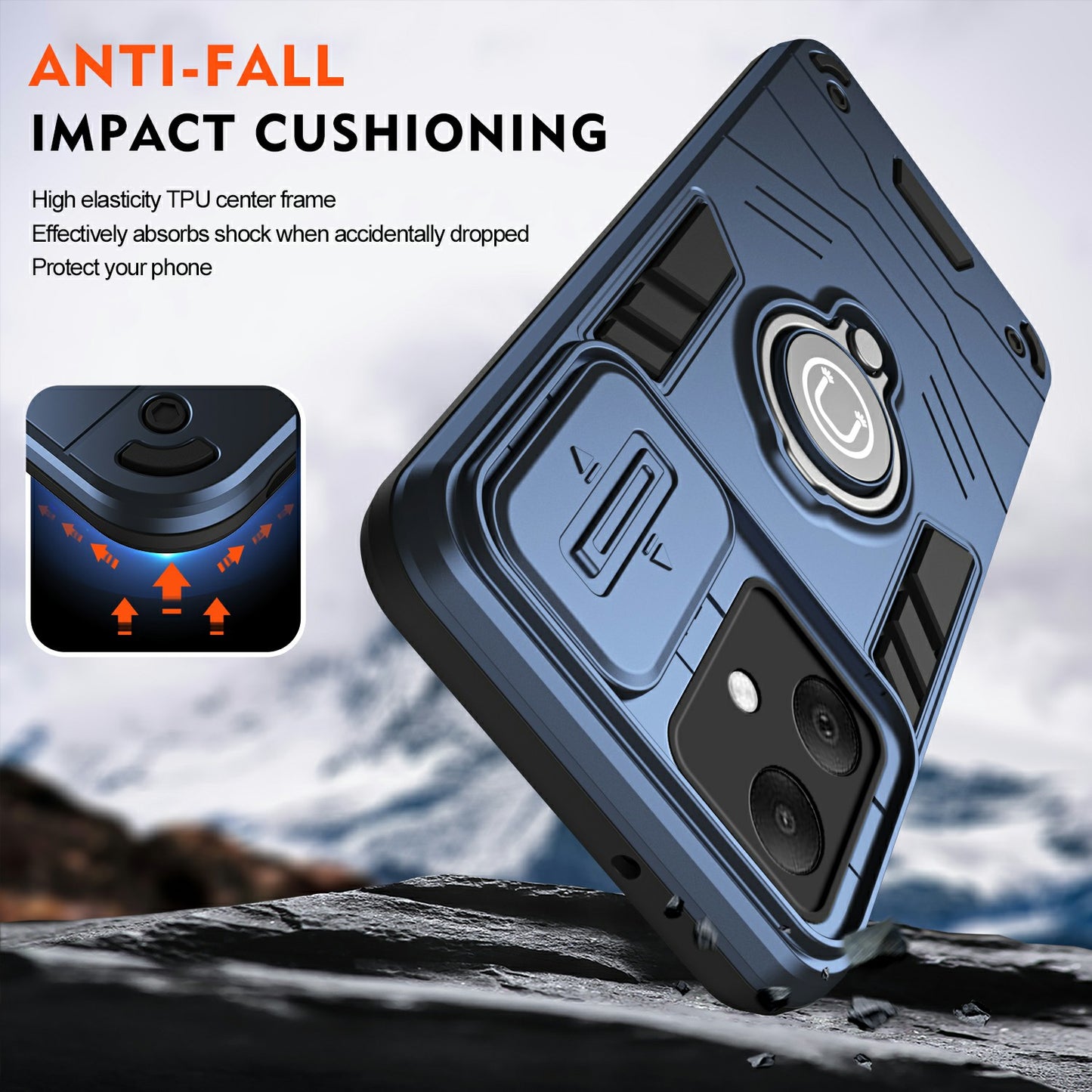 For Samsung Galaxy A06 Case Slide Camshield Kickstand PC+TPU Phone Cover - Blue