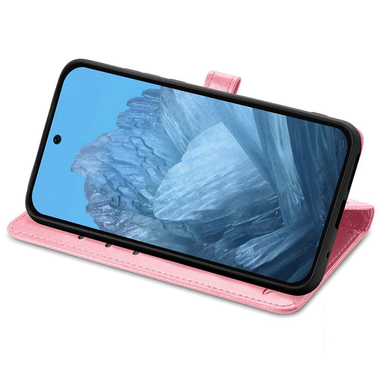 For Google Pixel 9 Pro XL Case Leather Wallet Flip Phone Cover Cute Cat Dog Pattern - Pink