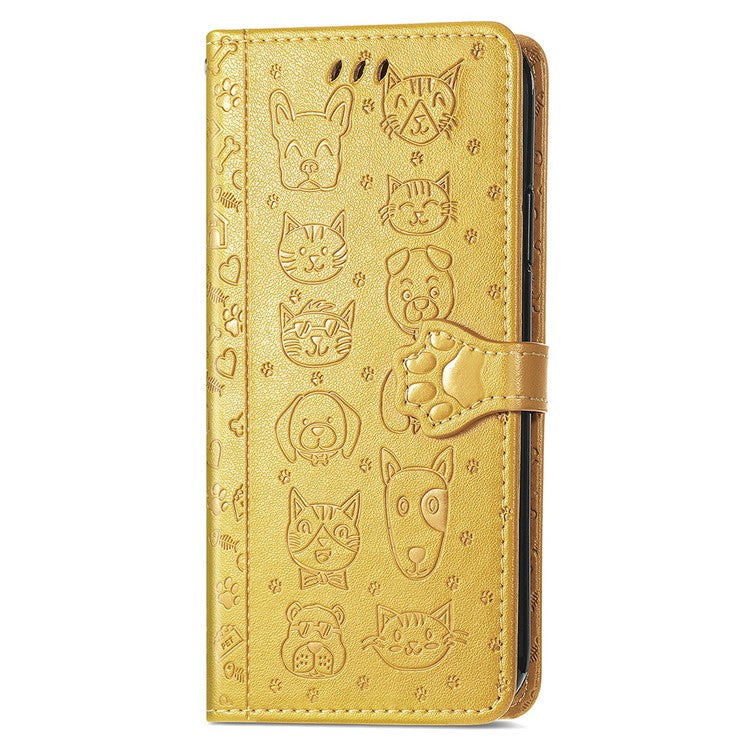 For Google Pixel 9 Pro XL Case Leather Wallet Flip Phone Cover Cute Cat Dog Pattern - Yellow