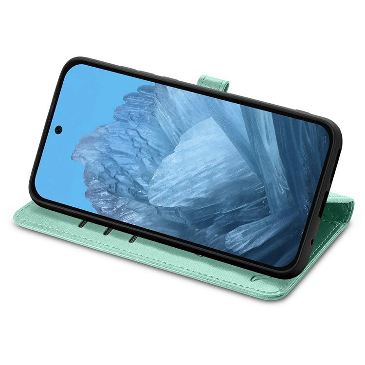 For Google Pixel 9 Pro XL Case Leather Wallet Flip Phone Cover Cute Cat Dog Pattern - Green