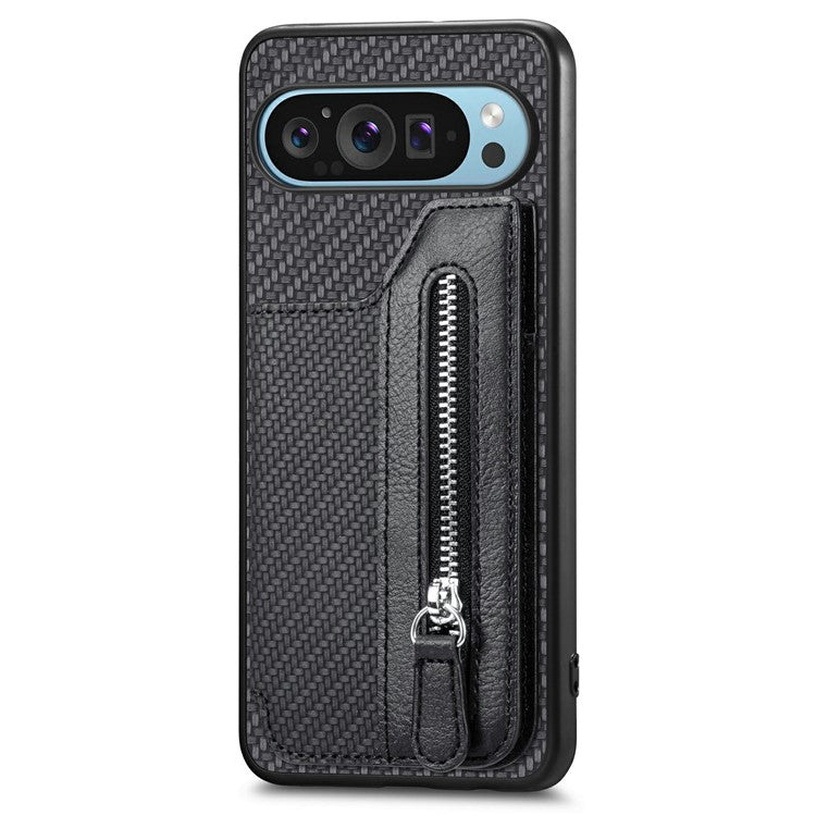 For Google Pixel 9 Pro XL Case Leather+PC+TPU Zipper Wallet Phone Shell Back Cover - Black