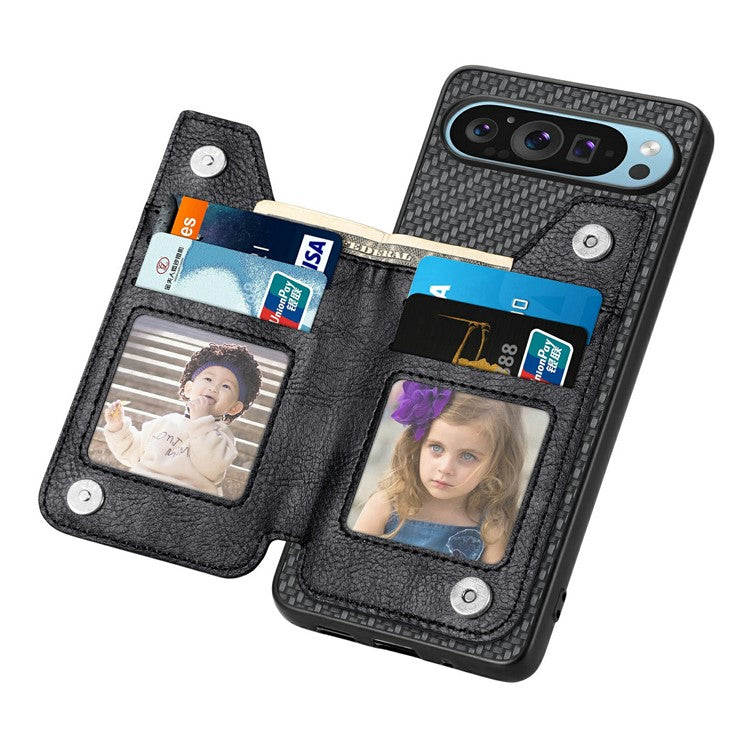 For Google Pixel 9 Pro XL Case Leather+PC+TPU Zipper Wallet Phone Shell Back Cover - Black