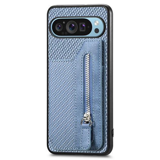 For Google Pixel 9 Pro XL Case Leather+PC+TPU Zipper Wallet Phone Shell Back Cover - Blue