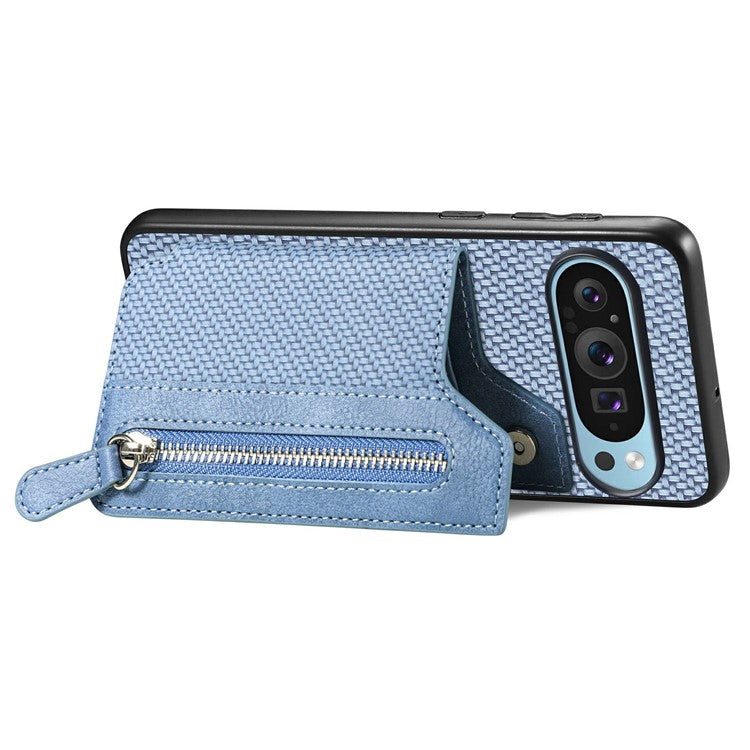 For Google Pixel 9 Pro XL Case Leather+PC+TPU Zipper Wallet Phone Shell Back Cover - Blue