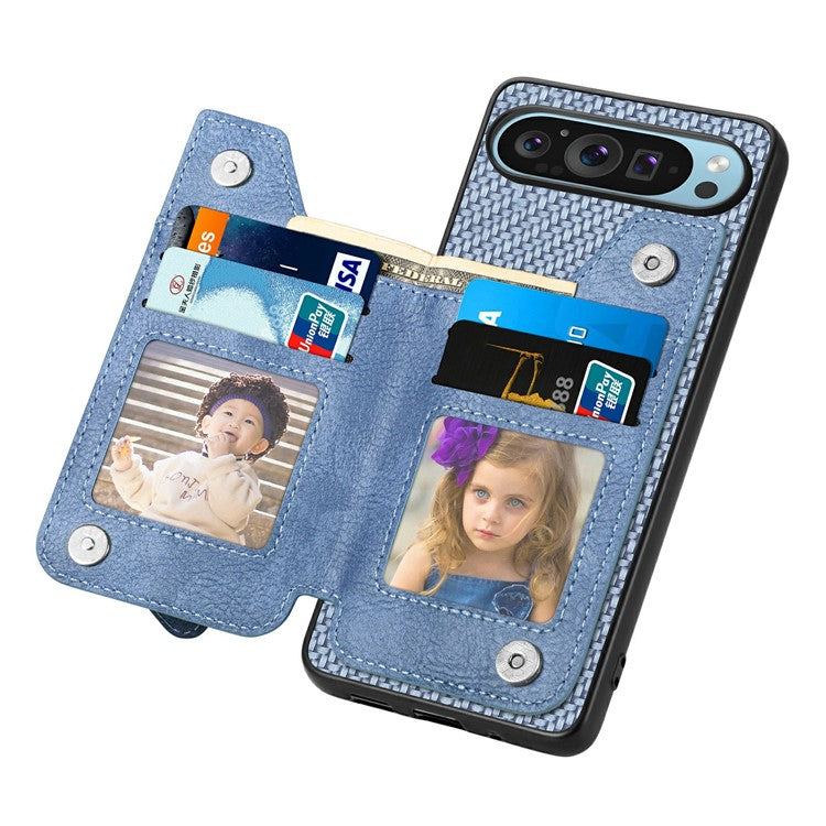 For Google Pixel 9 Pro XL Case Leather+PC+TPU Zipper Wallet Phone Shell Back Cover - Blue