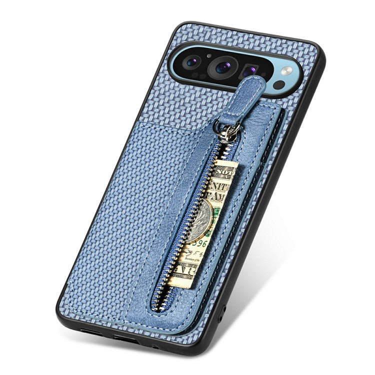 For Google Pixel 9 Pro XL Case Leather+PC+TPU Zipper Wallet Phone Shell Back Cover - Blue