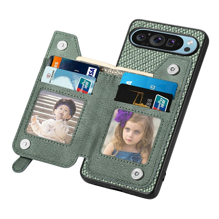 For Google Pixel 9 Pro XL Case Leather+PC+TPU Zipper Wallet Phone Shell Back Cover - Green