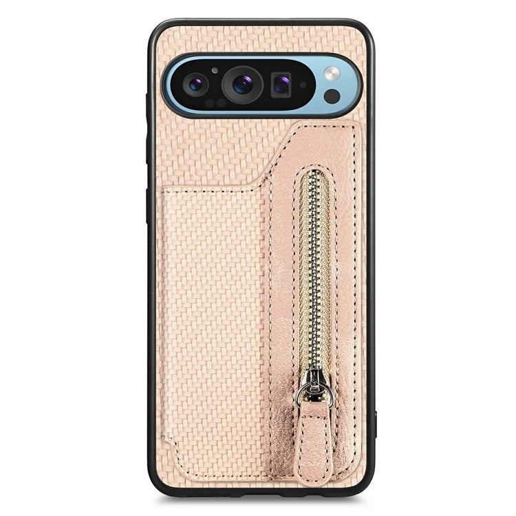 For Google Pixel 9 Pro XL Case Leather+PC+TPU Zipper Wallet Phone Shell Back Cover - Apricot