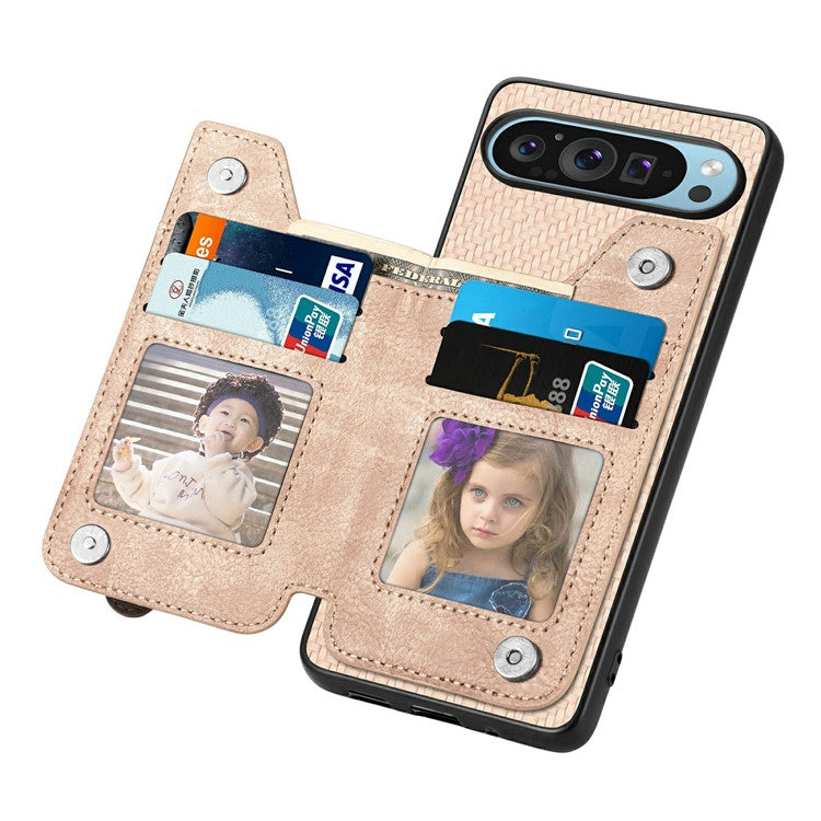 For Google Pixel 9 Pro XL Case Leather+PC+TPU Zipper Wallet Phone Shell Back Cover - Apricot