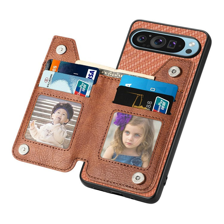 For Google Pixel 9 Pro XL Case Leather+PC+TPU Zipper Wallet Phone Shell Back Cover - Brown