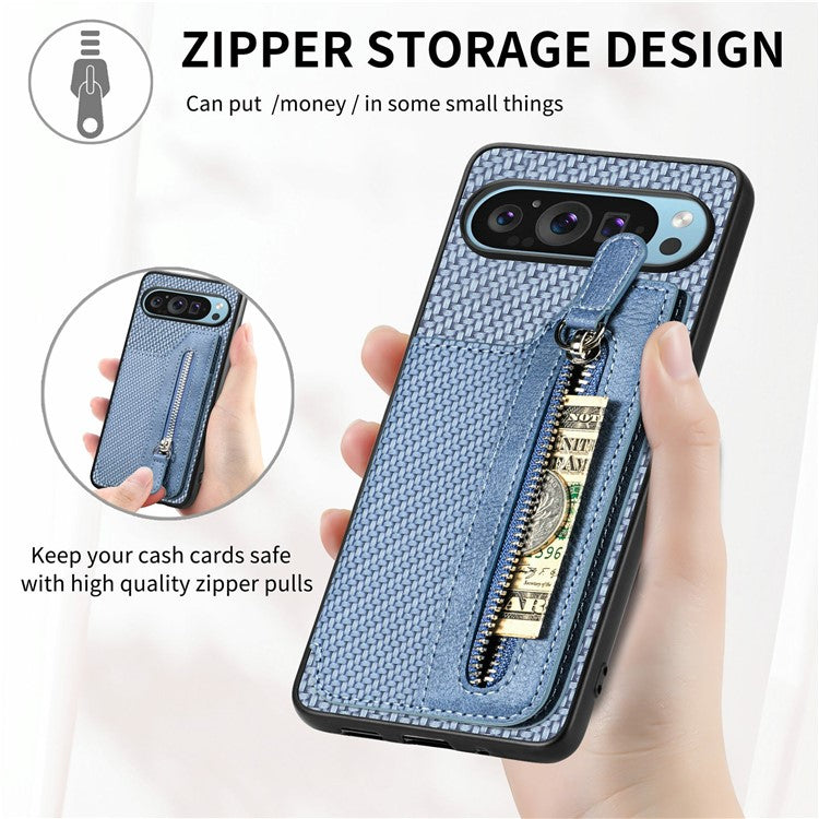 For Google Pixel 9 Pro XL Case Leather+PC+TPU Zipper Wallet Phone Shell Back Cover - Brown