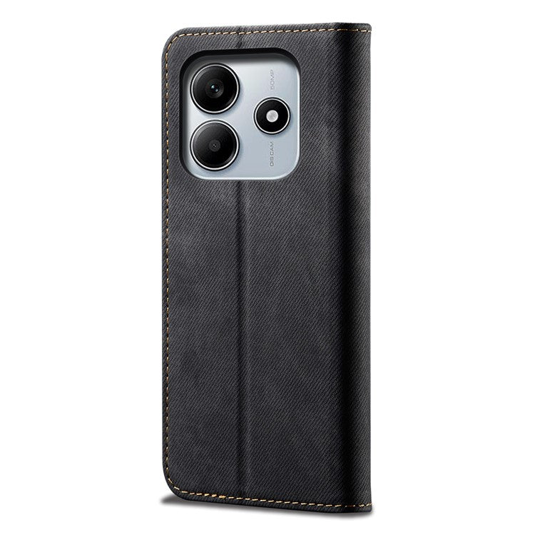 For Xiaomi Redmi Note 14 5G Case Jeans Cloth Texture Anti-Scratch Leather Stand Phone Cover - Black