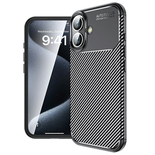 For iPhone 16 Plus Case Carbon Fiber Texture TPU Phone Cover Heat Dissipation