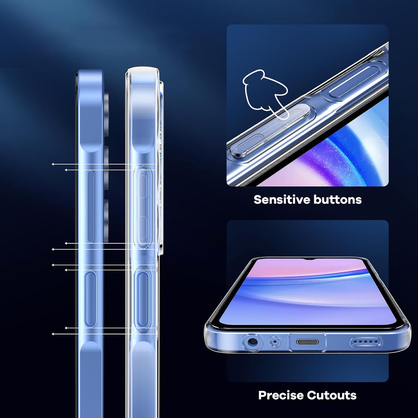 For Samsung Galaxy A16 5G / A16 4G Case TPU Clear Phone Cover + 2PCS Tempered Glass Screen Film 2.5D Arc Edge
