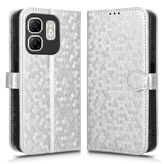 For Infinix Hot 50i 4G  /  Smart 9 4G Wallet Case Dot Pattern Imprint PU Leather Phone Cover - Silver