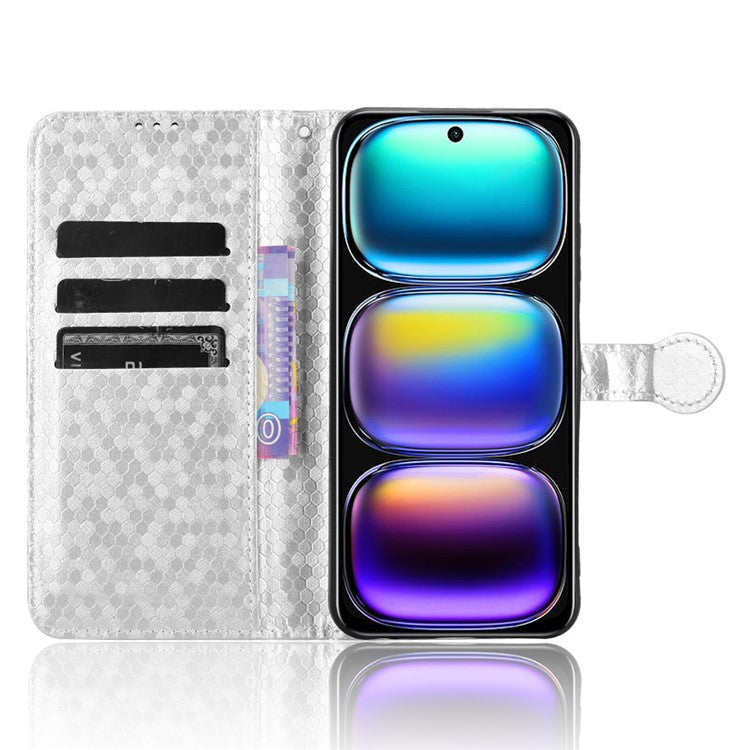 For Infinix Hot 50i 4G  /  Smart 9 4G Wallet Case Dot Pattern Imprint PU Leather Phone Cover - Silver