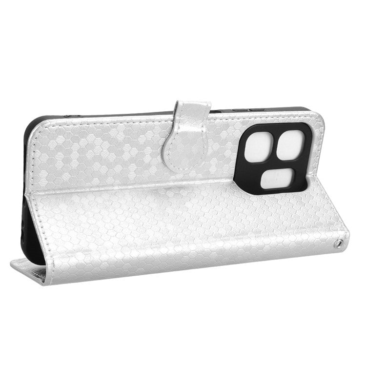 For Infinix Hot 50i 4G  /  Smart 9 4G Wallet Case Dot Pattern Imprint PU Leather Phone Cover - Silver