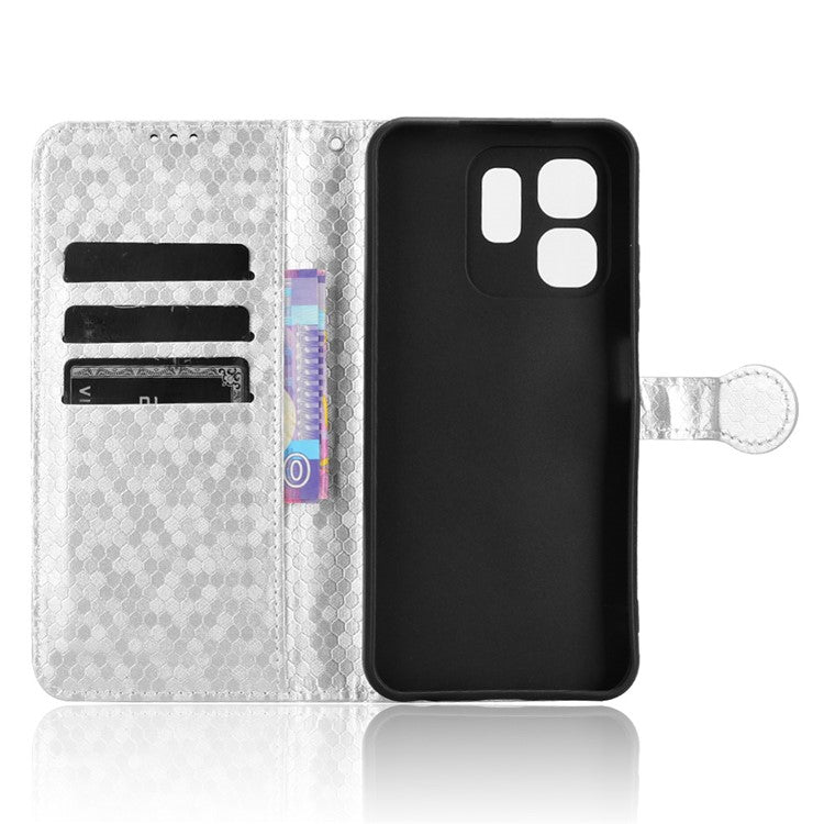 For Infinix Hot 50i 4G  /  Smart 9 4G Wallet Case Dot Pattern Imprint PU Leather Phone Cover - Silver